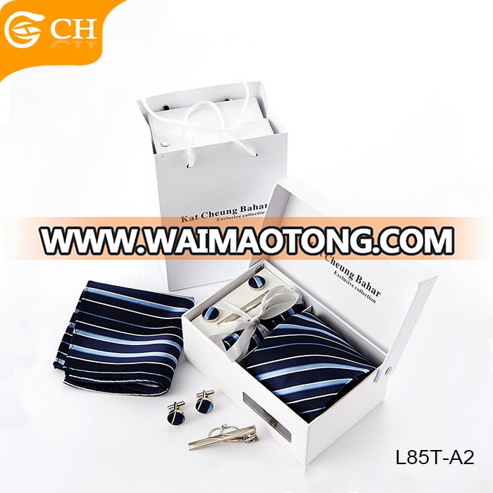 High Quality Custom Striped Polyester Men Tie And Pocket Square Gift Set